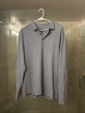 lululemon athletica Men's Long-Sleeve Polo in Heather Blue-Gray